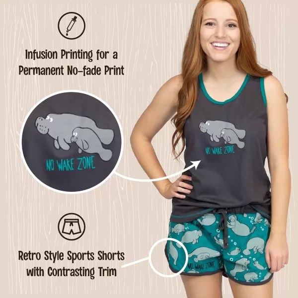 Lazy One Matching Pajamas for Women Cute Pajama Shorts and Tank Top Set Animal Sea Ocean Manatee XLarge