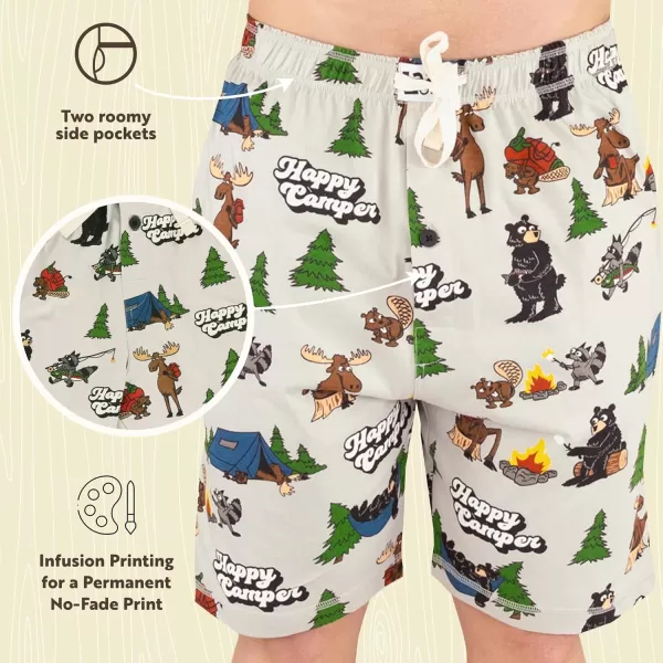 Lazy One Pajama Shorts for Men Mens Pajama Bottoms SleepwearHappy Camper Grey