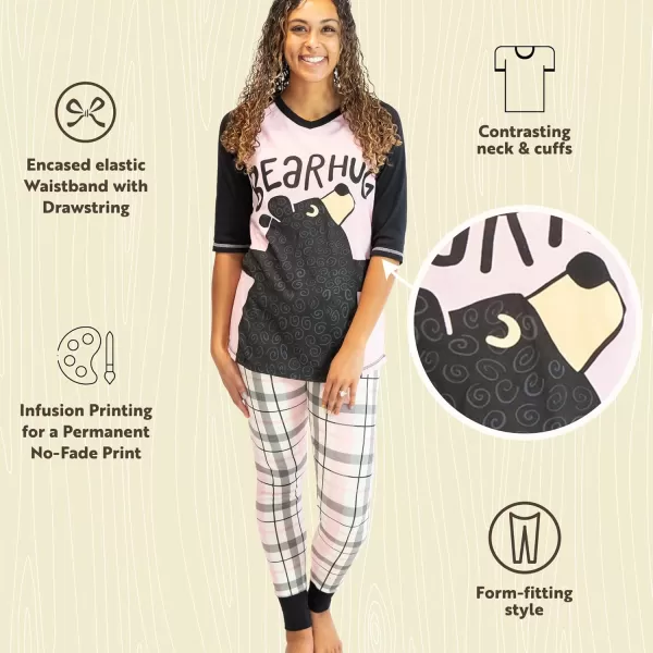 Lazyone Womens Soft Casual Pajama Leggings and Tall Tee Sets With Cute Fun Prints Cute Womens Pajama SetsBear Hug Legging Set