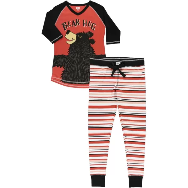 Lazyone Womens Soft Casual Pajama Leggings and Tall Tee Sets With Cute Fun Prints Cute Womens Pajama SetsBear Hug Pink Red Pajama Set
