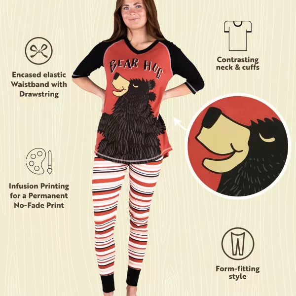 Lazyone Womens Soft Casual Pajama Leggings and Tall Tee Sets With Cute Fun Prints Cute Womens Pajama SetsBear Hug Pink Red Pajama Set