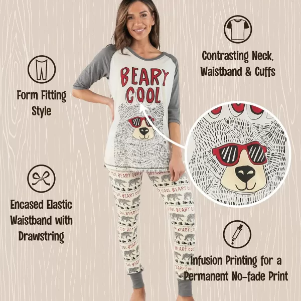 Lazyone Womens Soft Casual Pajama Leggings and Tall Tee Sets With Cute Fun Prints Cute Womens Pajama SetsBeary Cool Pajama Set