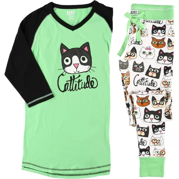 Lazyone Womens Soft Casual Pajama Leggings and Tall Tee Sets With Cute Fun Prints Cute Womens Pajama SetsCattitude Pajama Set