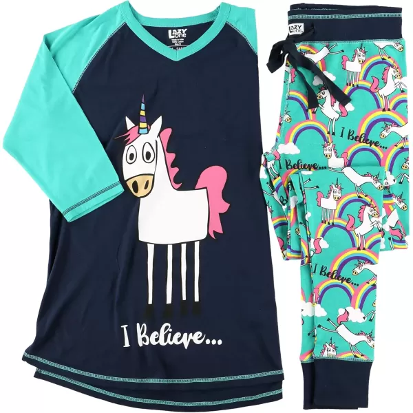 Lazyone Womens Soft Casual Pajama Leggings and Tall Tee Sets With Cute Fun Prints Cute Womens Pajama SetsI Believe Unicorn Pajama Set