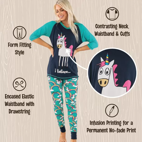 Lazyone Womens Soft Casual Pajama Leggings and Tall Tee Sets With Cute Fun Prints Cute Womens Pajama SetsI Believe Unicorn Pajama Set