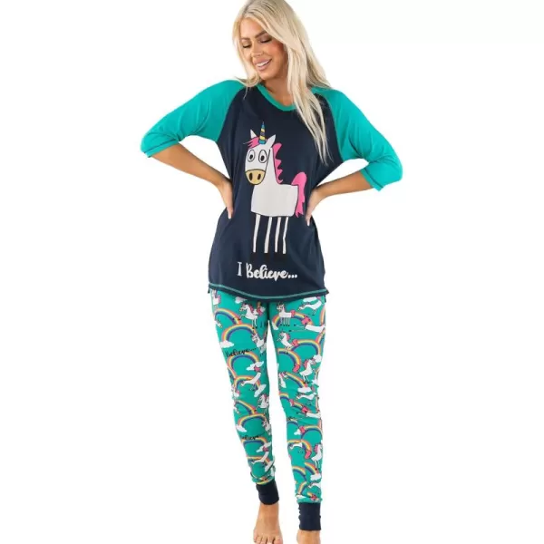 I Believe Unicorn Blue Womens Legging Pajama Set by LazyOne Unicorn Gifts Animal Pajama Sets for Women Unicorn Pj Set Large