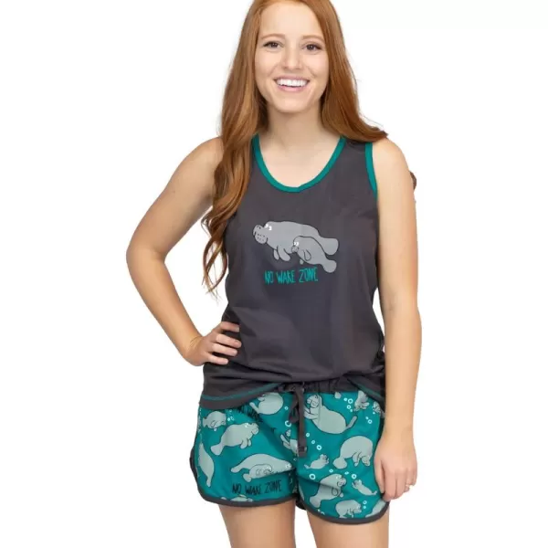 Lazy One Matching Pajamas for Women Cute Pajama Shorts and Tank Top Set Animal Sea Ocean Manatee XLarge