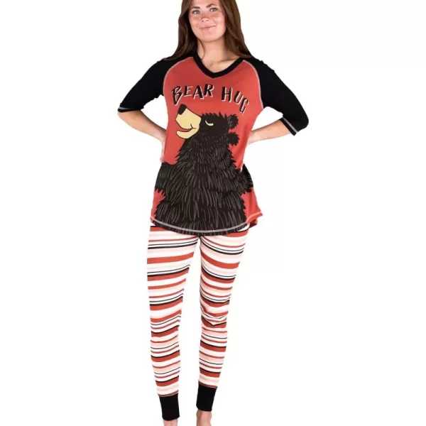 Lazyone Womens Soft Casual Pajama Leggings and Tall Tee Sets With Cute Fun Prints Cute Womens Pajama SetsBear Hug Pink Red Pajama Set