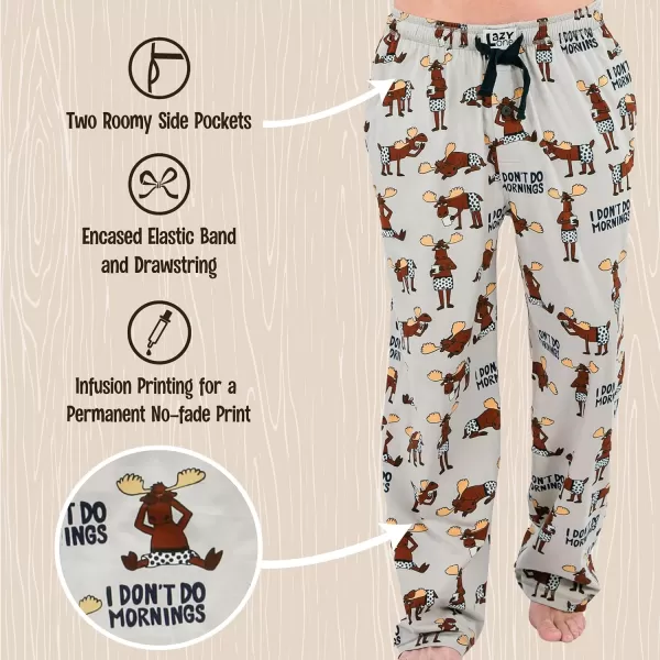 Lazy One Animal Pajama Pants For Men Mens Separate Bottoms Lounge PantsLight Grey Dont Do Mornings Moose Pajama Pants