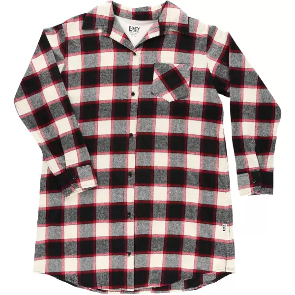Lazy One ButtonUp Sleep Shirt Flannel Nightshirts for Women Cute Plaid DesignsBlack Plaid Button Down