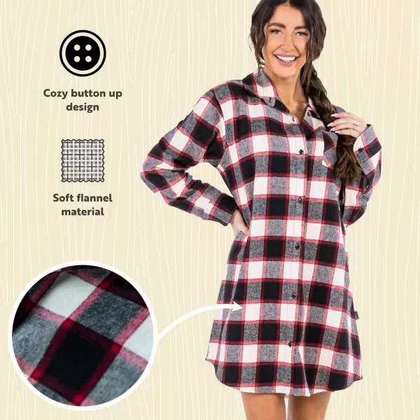 Lazy One ButtonUp Sleep Shirt Flannel Nightshirts for Women Cute Plaid DesignsBlack Plaid Button Down