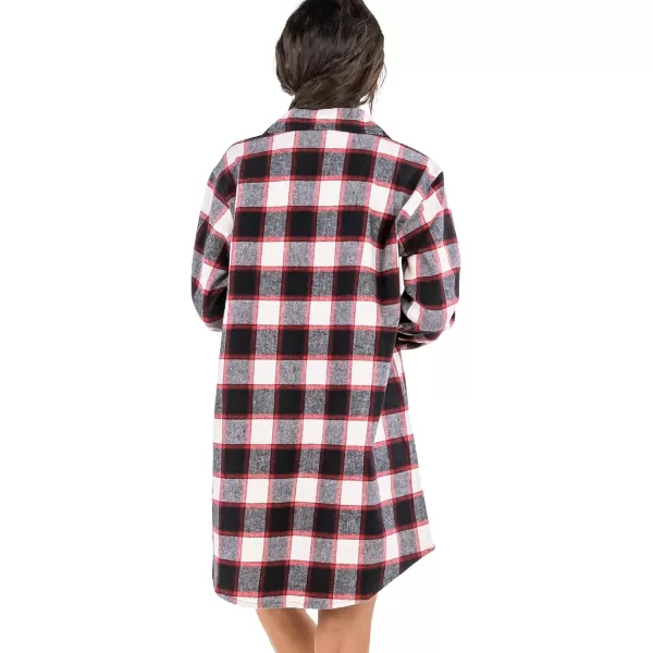 Lazy One ButtonUp Sleep Shirt Flannel Nightshirts for Women Cute Plaid DesignsBlack Plaid Button Down