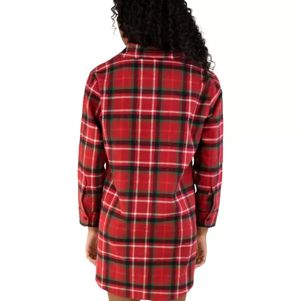 Lazy One ButtonUp Sleep Shirt Flannel Nightshirts for Women Cute Plaid DesignsChristmas Plaid Button Down