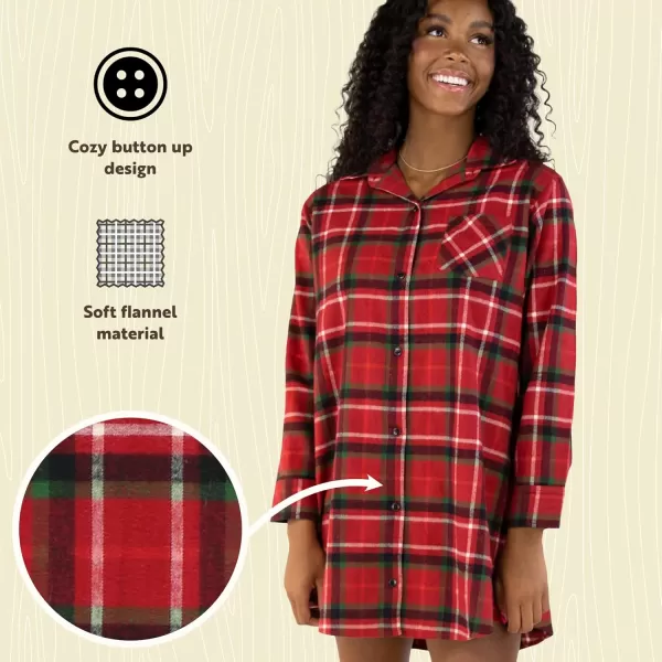 Lazy One ButtonUp Sleep Shirt Flannel Nightshirts for Women Cute Plaid DesignsChristmas Plaid Button Down