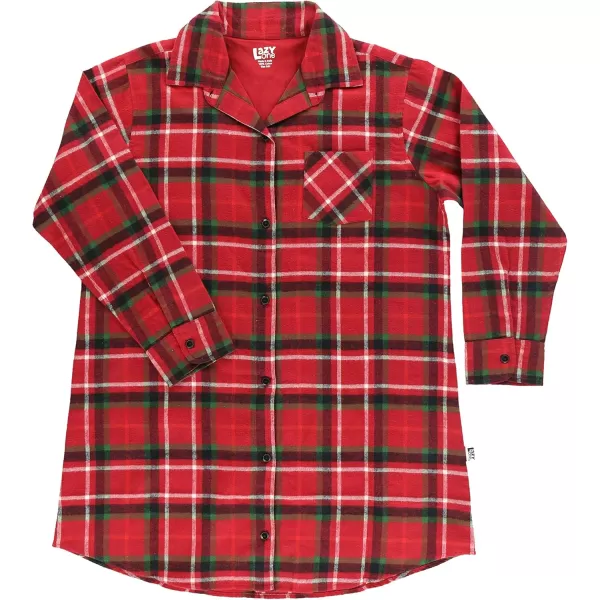 Lazy One ButtonUp Sleep Shirt Flannel Nightshirts for Women Cute Plaid DesignsChristmas Plaid Button Down