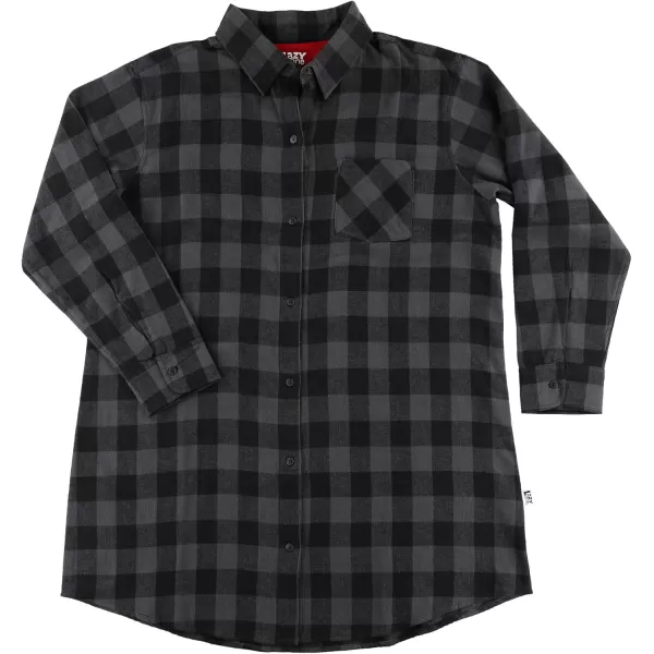 Lazy One ButtonUp Sleep Shirt Flannel Nightshirts for Women Cute Plaid DesignsGrey Buffalo Check Button Down