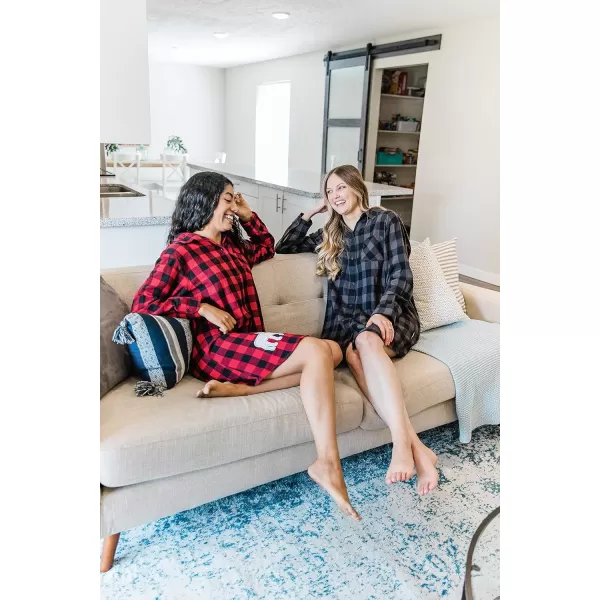 Lazy One ButtonUp Sleep Shirt Flannel Nightshirts for Women Cute Plaid DesignsGrey Buffalo Check Button Down