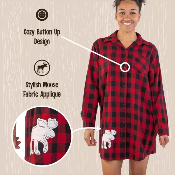 Lazy One ButtonUp Sleep Shirt Flannel Nightshirts for Women Cute Plaid DesignsMoose Plaid Button Down