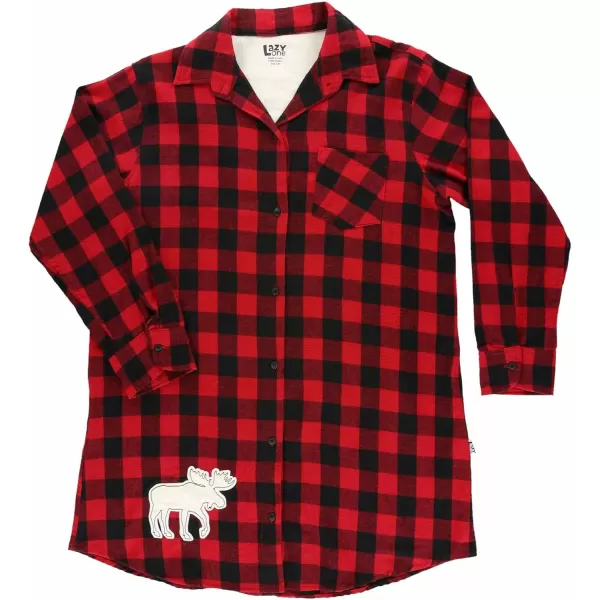 Lazy One ButtonUp Sleep Shirt Flannel Nightshirts for Women Cute Plaid DesignsMoose Plaid Button Down
