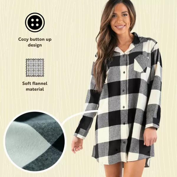 Lazy One ButtonUp Sleep Shirt Flannel Nightshirts for Women Cute Plaid DesignsTruck Plaid Button Down