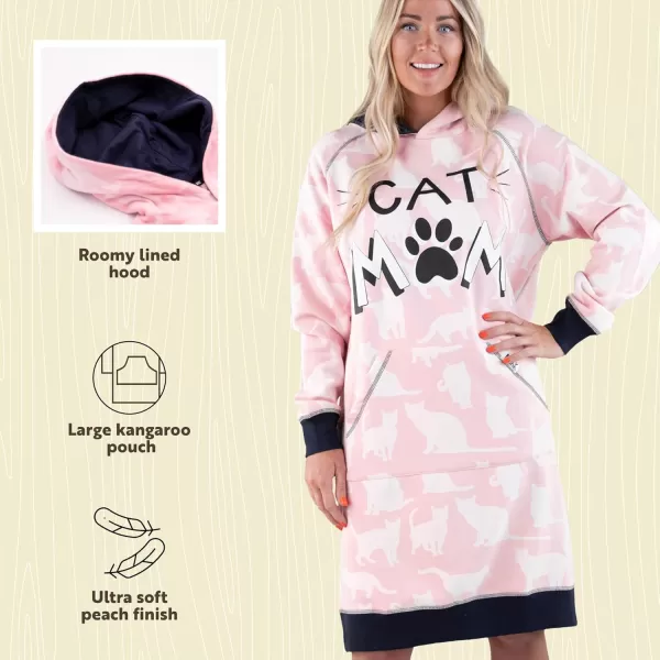 Lazy One Oversized Hoodie Sweatshirt Comfortable SleepwearCat Mom Sleep Hoodie