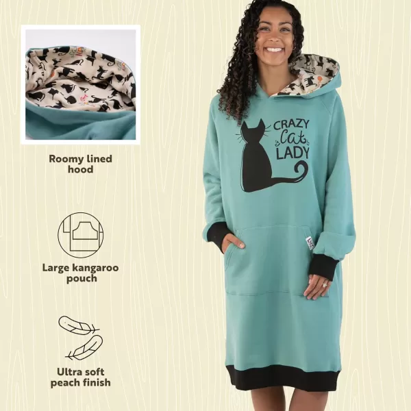 Lazy One Oversized Hoodie Sweatshirt Comfortable SleepwearCrazy Cat Lady Sleep Hoodie