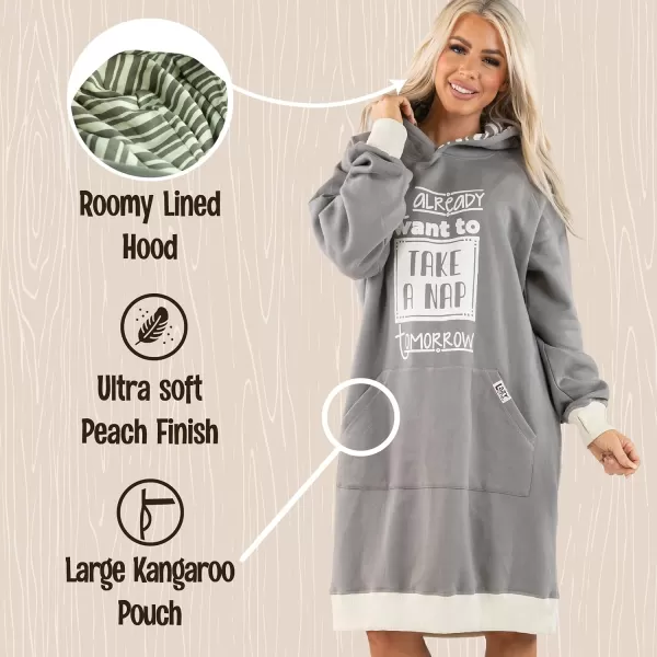 Lazy One Oversized Hoodie Sweatshirt Comfortable SleepwearGrey