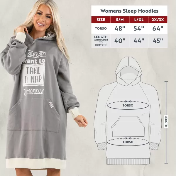 Lazy One Oversized Hoodie Sweatshirt Comfortable SleepwearGrey