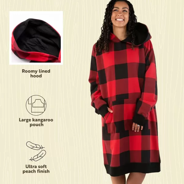 Lazy One Oversized Hoodie Sweatshirt Comfortable SleepwearRed Plaid Sleep Hoodie