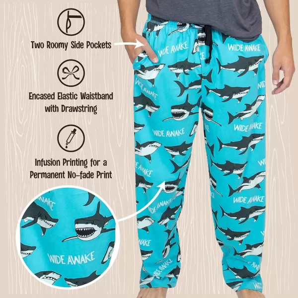 Lazy One Pajama Pants For Men Mens Separate Bottoms Lounge PantsLight Blue Wide Awake Sharks Pajama Pants