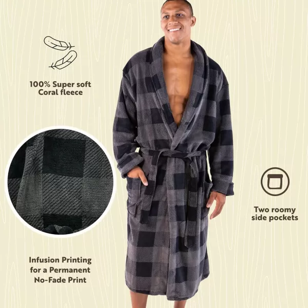 Lazy One UltraCozy Plaid Bathrobes for MenGrey Buffalo Check Bathrobe