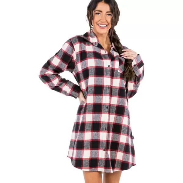 Lazy One ButtonUp Sleep Shirt Flannel Nightshirts for Women Cute Plaid DesignsBlack Plaid Button Down
