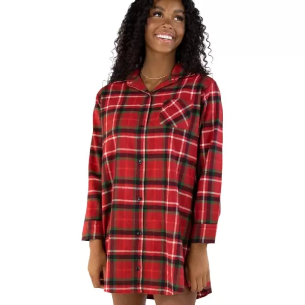 Lazy One ButtonUp Sleep Shirt Flannel Nightshirts for Women Cute Plaid DesignsChristmas Plaid Button Down