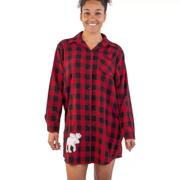 Lazy One ButtonUp Sleep Shirt Flannel Nightshirts for Women Cute Plaid DesignsMoose Plaid Button Down