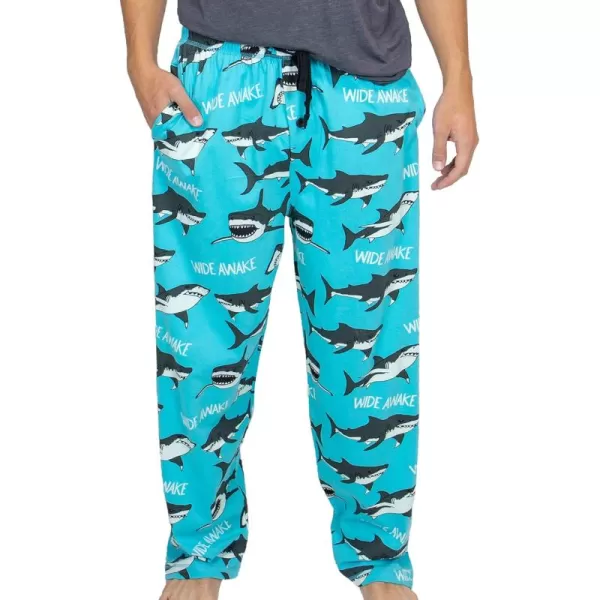 Lazy One Pajama Pants For Men Mens Separate Bottoms Lounge PantsLight Blue Wide Awake Sharks Pajama Pants