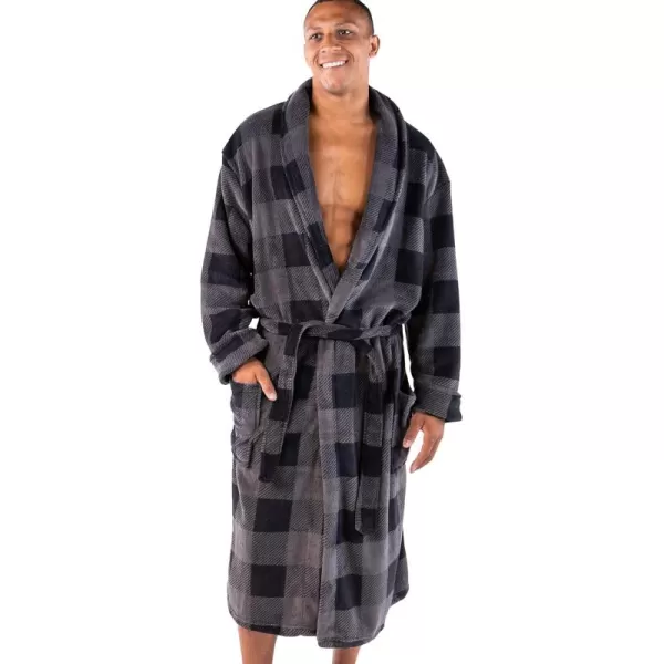 Lazy One UltraCozy Plaid Bathrobes for MenGrey Buffalo Check Bathrobe