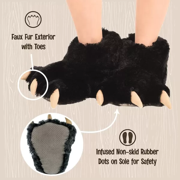 Lazy One Animal Paw Slippers for Kids and Adults Fun Costume for Kids Cozy Furry SlippersBlack Bear Paw Slippers