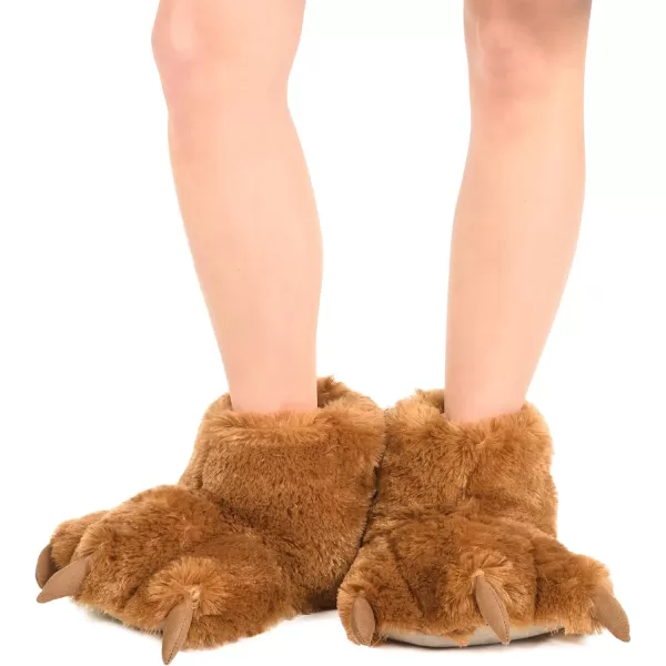 Lazy One Animal Paw Slippers for Kids and Adults Fun Costume for Kids Cozy Furry SlippersBrown Bear Paw Slippers