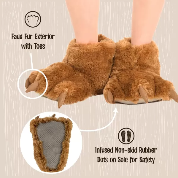Lazy One Animal Paw Slippers for Kids and Adults Fun Costume for Kids Cozy Furry SlippersBrown Bear Paw Slippers