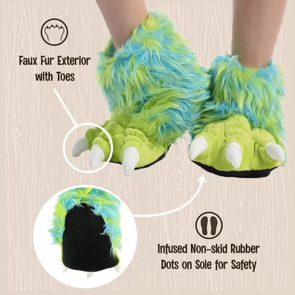 Lazy One Animal Paw Slippers for Kids and Adults Fun Costume for Kids Cozy Furry SlippersGreen Monster Paw Slippers