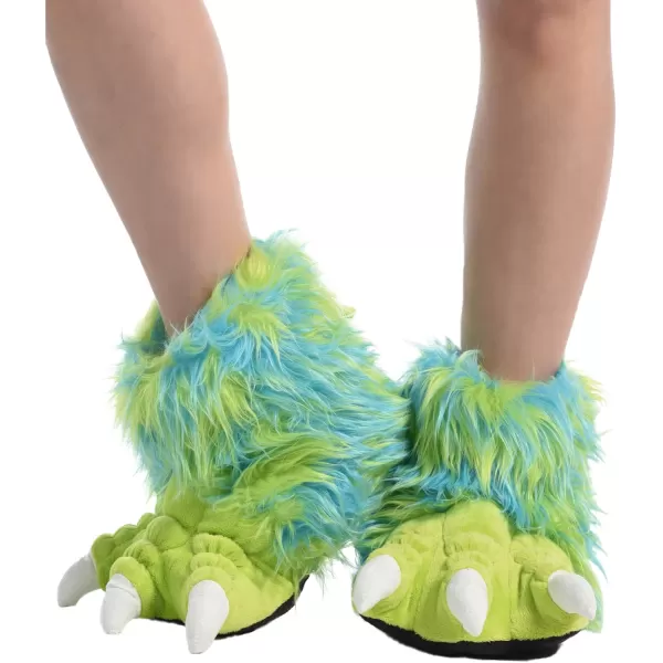 Lazy One Animal Paw Slippers for Kids and Adults Fun Costume for Kids Cozy Furry SlippersGreen Monster Paw Slippers