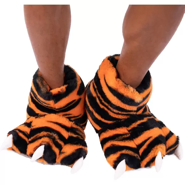Lazy One Animal Paw Slippers for Kids and Adults Fun Costume for Kids Cozy Furry SlippersOrange black