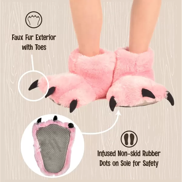 Lazy One Animal Paw Slippers for Kids and Adults Fun Costume for Kids Cozy Furry SlippersPink Bear Paw Slippers
