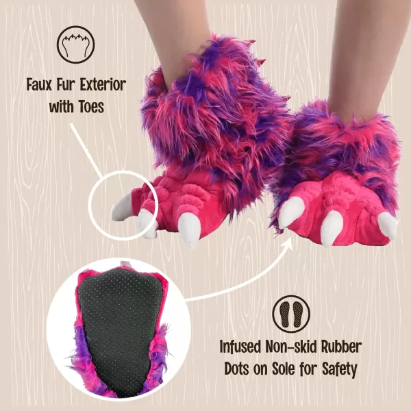 Lazy One Animal Paw Slippers for Kids and Adults Fun Costume for Kids Cozy Furry SlippersPink Monster Paw Slippers