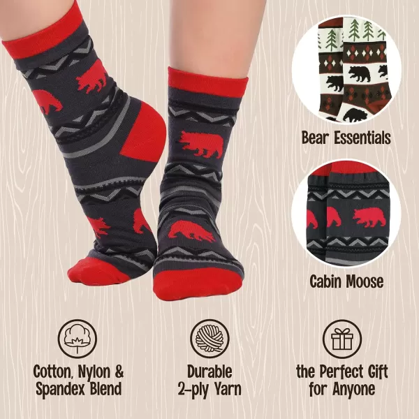 Lazy One CrewLength Funny Socks for Women and Men Crazy Crew Socks with Designs Novelty Socks in Adult Sizes Pack of 2Bear Fair Isle Sock Pack