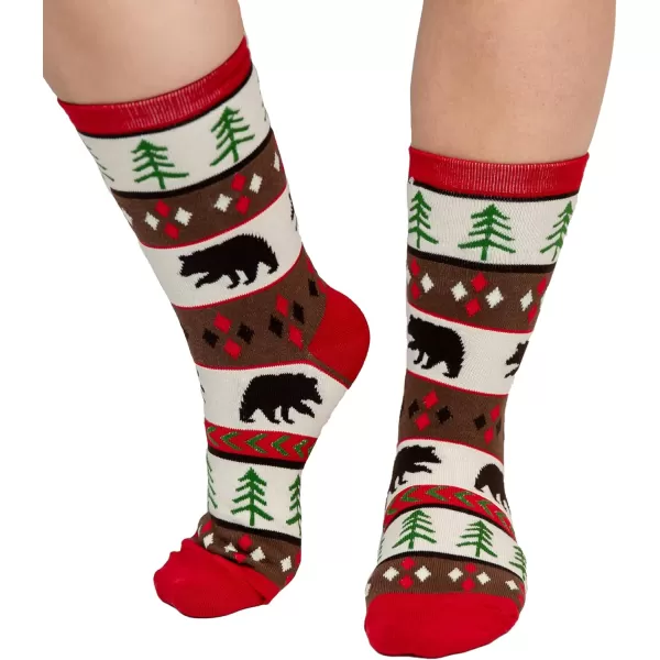 Lazy One CrewLength Funny Socks for Women and Men Crazy Crew Socks with Designs Novelty Socks in Adult Sizes Pack of 2Bear Fair Isle Sock Pack