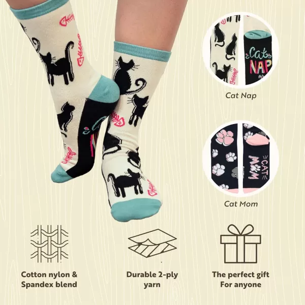 Lazy One CrewLength Funny Socks for Women and Men Crazy Crew Socks with Designs Novelty Socks in Adult Sizes Pack of 2Cat Sock Pack