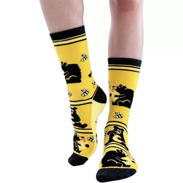 Lazy One CrewLength Funny Socks for Women and Men Crazy Crew Socks with Designs Novelty Socks in Adult Sizes Pack of 2Honey Sock Pack