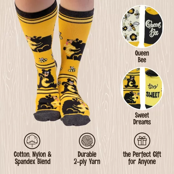 Lazy One CrewLength Funny Socks for Women and Men Crazy Crew Socks with Designs Novelty Socks in Adult Sizes Pack of 2Honey Sock Pack