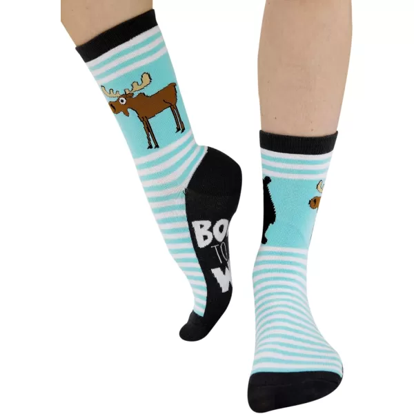Lazy One CrewLength Funny Socks for Women and Men Crazy Crew Socks with Designs Novelty Socks in Adult Sizes Pack of 2Wild Moose Sock Pack